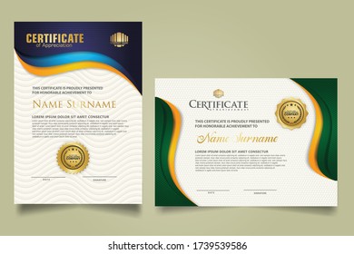 set vertical and horizontal certificate template with flow lines ornament and modern texture pattern background. Diploma. Vector illustration