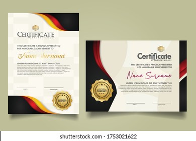 set vertical and horizontal certificate template with flow lines ornament and modern texture pattern background. Diploma. Vector illustration for other users