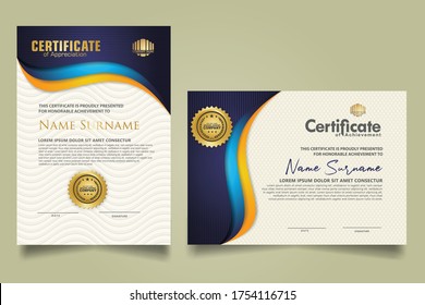 set vertical and horizontal certificate template with flow lines ornament and modern texture pattern background. Diploma. Vector illustration for other users