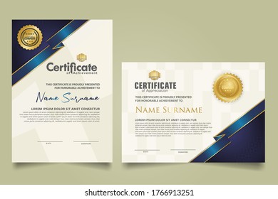 Set vertical and horizontal certificate template with ribbon stripes ornament and modern texture pattern background. Diploma. Vector illustration for other users