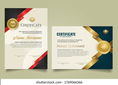 Set vertical and horizontal certificate template with ribbon stripes ornament and modern texture pattern background. Diploma. Vector illustration for other users