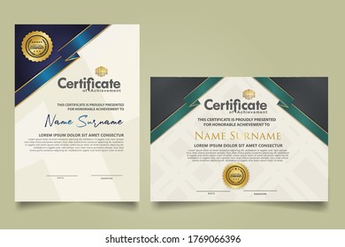 Set vertical and horizontal certificate template with ribbon stripes ornament and modern texture pattern background. Diploma. Vector illustration for other users