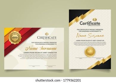 Set vertical and horizontal certificate template with ribbon stripes ornament and modern texture pattern background. Diploma. Vector illustration for other users