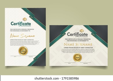 Set vertical and horizontal certificate template with ribbon stripes ornament and modern texture pattern background. Diploma. Vector illustration for other users