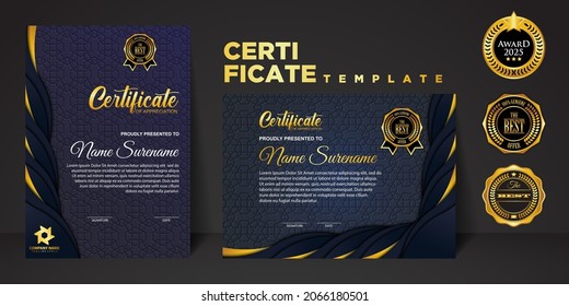 Set vertical and horizontal certificate template with ribbon line ornament texture and modern color background. certificate border. Vector template design for other users