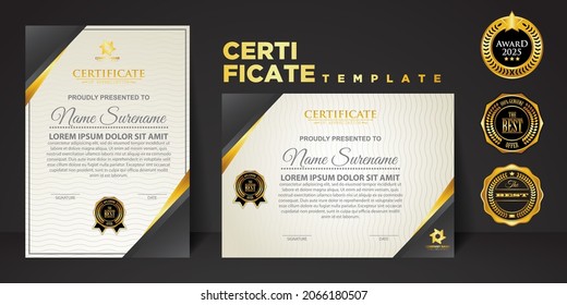 Set vertical and horizontal certificate template with ribbon line ornament texture and modern color background. certificate border. Vector template design for other users