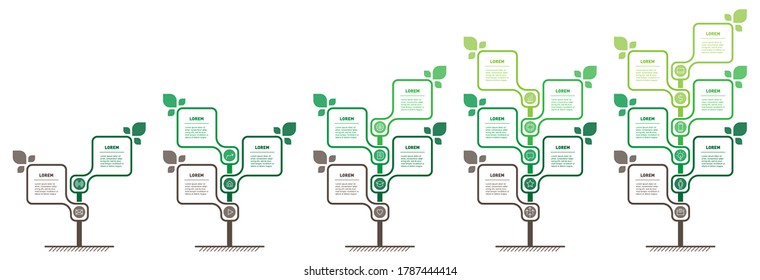 Set of Vertical infographics or timelines with 2, 3, 4, 5 and 6 parts. Development and growth of the green technology in the world. Business presentation with three steps or processes. Info graphic.