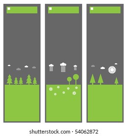 set of vertical landscape banners isolated on white
