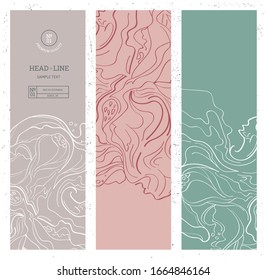 Set of Vertical Minimalist Banners with Abstract Art Doodles. Vector Creative Graphics. Modern Backgrounds