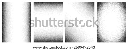 Set of vertical modern noise gradient background with old film texture. Realistic transparent overlays with gritty. Grainy vignette frames. Vector distressed retro movie or photo negative effect