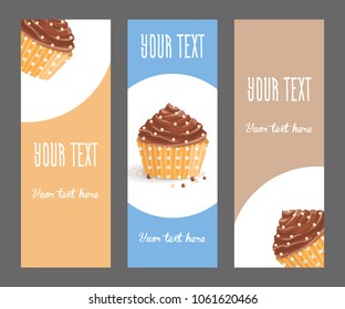 Set of vertical narrow banners with cake