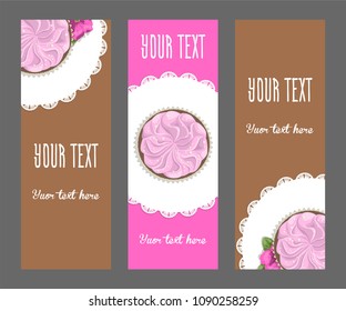 Set of vertical narrow banners cake and flower