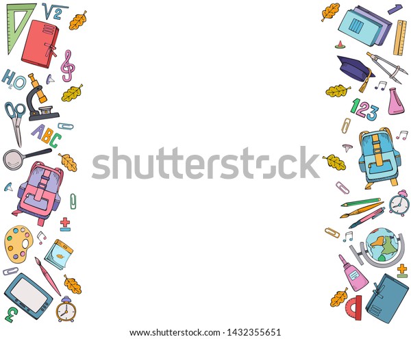 Set Vertical Ornaments School Supplies Vector Stock Vector (Royalty ...