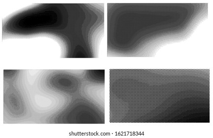 Set vertical polka dots. Halftone wave background. Curved gradient texture or pattern. Pop art texture. Vector illustration Eps 10.