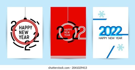 Set vertical poster - 2022 HAPPY NEW YEAR. Design template Celebration typography  banner. Modern graphic design of cover calendar of 2022. Vector illustration.