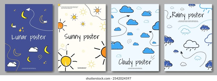 Set of vertical poster. Weather design concept. Vector illustration. 