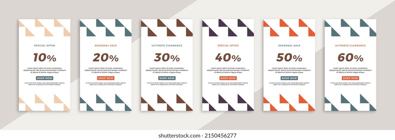 Set of vertical promotion web banners for social media mobile app stories. Elegant sale and discount promo backgrounds with geometric pattern. Vector editable background EPS 10