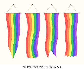 Conjunto de banderas de Vertical de arco iris para el elemento de concepto del orgullo gay LGBT