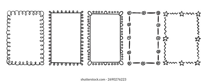 set vertical rectangular frames, Doodle style, hand drawn, ornate decorative elements for framing details for posters, social networks Vector illustration.