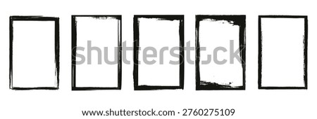 Set of vertical rectangular grunge frames with rough brush strokes and distressed ink texture.