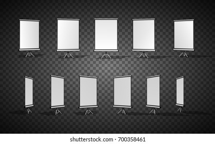 Set of Vertical screen for a projector or an advertising banner. Different angles. Isolated on transparent background.