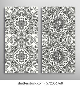 Set of vertical seamless doodle sketch patterns. Vector black and white stylish line repeating texture, geometric backgrounds. Contemporary graphic design. Tribal ethnic arabic, indian ornament