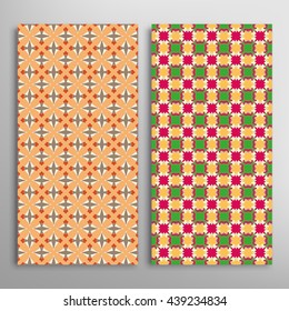 Set of vertical seamless geometric patterns. Vector color stylish fabric repeating texture, seamless backgrounds collection. Contemporary graphic design. Tribal ethnic arabic, indian, mexican ornament