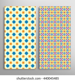 Set of vertical seamless geometric patterns. Vector color stylish fabric repeating texture, seamless backgrounds collection. Contemporary graphic design. Tribal ethnic arabic, indian, mexican ornament