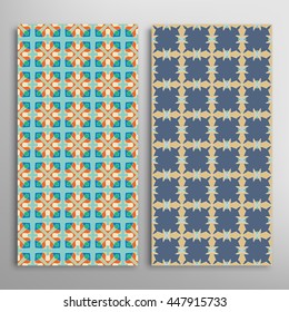 Set of vertical seamless geometric patterns. Vector color stylish fabric repeating texture, seamless backgrounds collection. Contemporary graphic design. Tribal ethnic arabic, indian, mexican ornament