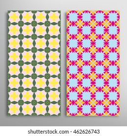 Set of vertical seamless geometric patterns. Vector color stylish fabric repeating texture, seamless backgrounds collection. Contemporary graphic design. Tribal ethnic arabic, indian, mexican ornament