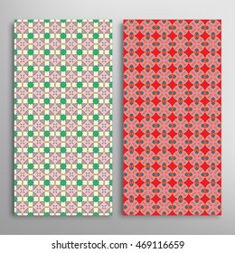 Set of vertical seamless geometric patterns. Vector color stylish fabric repeating texture, seamless backgrounds collection. Contemporary graphic design. Tribal ethnic arabic, indian, mexican ornament