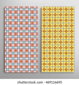 Set of vertical seamless geometric patterns. Vector color stylish fabric repeating texture, seamless backgrounds collection. Contemporary graphic design. Tribal ethnic arabic, indian, mexican ornament