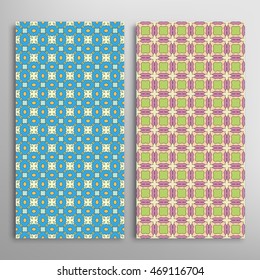 Set of vertical seamless geometric patterns. Vector color stylish fabric repeating texture, seamless backgrounds collection. Contemporary graphic design. Tribal ethnic arabic, indian, mexican ornament