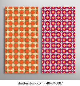 Set of vertical seamless geometric patterns. Vector color stylish fabric repeating texture, seamless backgrounds collection. Contemporary graphic design. Tribal ethnic arabic, indian, mexican ornament