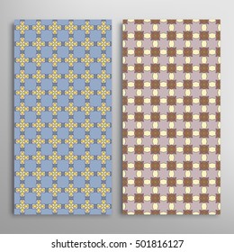 Set of vertical seamless geometric patterns. Vector color stylish fabric repeating texture, seamless backgrounds collection. Contemporary graphic design. Tribal ethnic arabic, indian, mexican ornament