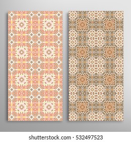 Set of vertical seamless geometric patterns. Vector color stylish fabric repeating texture, seamless backgrounds collection. Contemporary graphic design. Tribal ethnic arabic, indian, mexican ornament