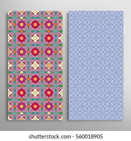 Set of vertical seamless geometric patterns. Vector color stylish fabric repeating texture, seamless backgrounds collection. Contemporary graphic design. Tribal ethnic arabic, indian, mexican ornament