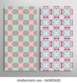 Set of vertical seamless geometric patterns. Vector color stylish fabric repeating texture, seamless backgrounds collection. Contemporary graphic design. Tribal ethnic arabic, indian, mexican ornament
