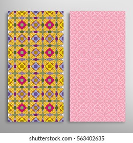 Set of vertical seamless geometric patterns. Vector color stylish fabric repeating texture, seamless backgrounds collection. Contemporary graphic design. Tribal ethnic arabic, indian, mexican ornament
