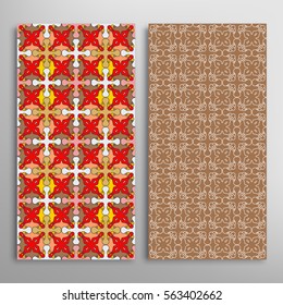 Set of vertical seamless geometric patterns. Vector color stylish fabric repeating texture, seamless backgrounds collection. Contemporary graphic design. Tribal ethnic arabic, indian, mexican ornament
