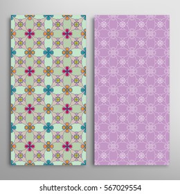 Set of vertical seamless geometric patterns. Vector color stylish fabric repeating texture, seamless backgrounds collection. Contemporary graphic design. Tribal ethnic arabic, indian, mexican ornament