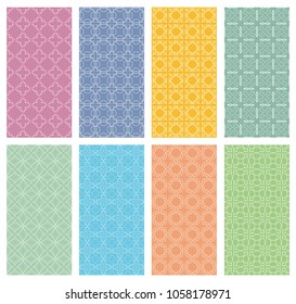 Set of vertical seamless line patterns. Colorful geometric backgrounds collection. Endless repeating linear texture for wallpaper, packaging, banners, invitations, business cards, fabric print