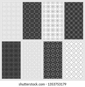 Set of vertical seamless line patterns. Black and white geometric backgrounds collection. Endless repeating linear texture for wallpaper, packaging, banners, invitations, business cards, fabric print