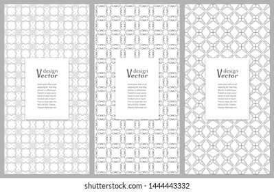 Set of vertical seamless line patterns. Black and white geometric backgrounds collection. Endless repeating linear texture for wallpaper, packaging, banners, invitations, business cards, fabric print