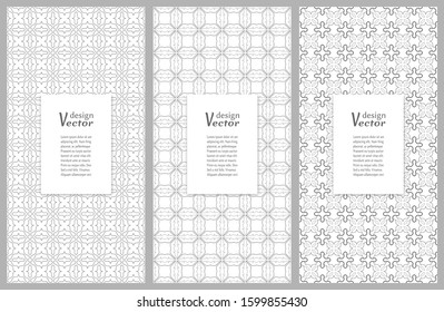 Set of vertical seamless line patterns. Black and white geometric backgrounds collection. Endless repeating linear texture for wallpaper, packaging, banners, invitations, business cards, fabric print
