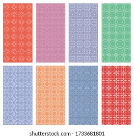Set of vertical seamless line patterns. Colorful geometric backgrounds collection. Endless repeating linear texture for wallpaper, packaging, banners, invitations, business cards, fabric print