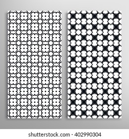Set of vertical seamless line patterns. Vector black and white stylish geometric repeating texture. Contemporary graphic design. Tribal ethnic ornament, monochrome background