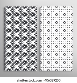 Set of vertical seamless line patterns. Vector black and white stylish geometric repeating texture. Contemporary graphic design. Tribal ethnic ornament, monochrome background