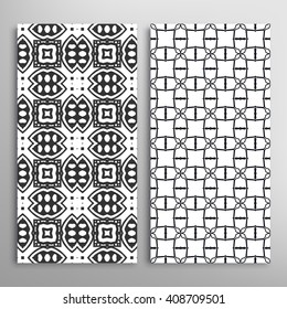 Set of vertical seamless line patterns. Vector black and white stylish geometric repeating texture. Contemporary graphic design. Tribal ethnic ornament, monochrome background