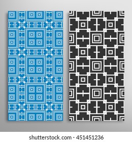 Set of vertical seamless line patterns. Vector monochrome stylish geometric texture, line art. Contemporary graphic design. Tribal ethnic ornament, arabic style background. Black and white